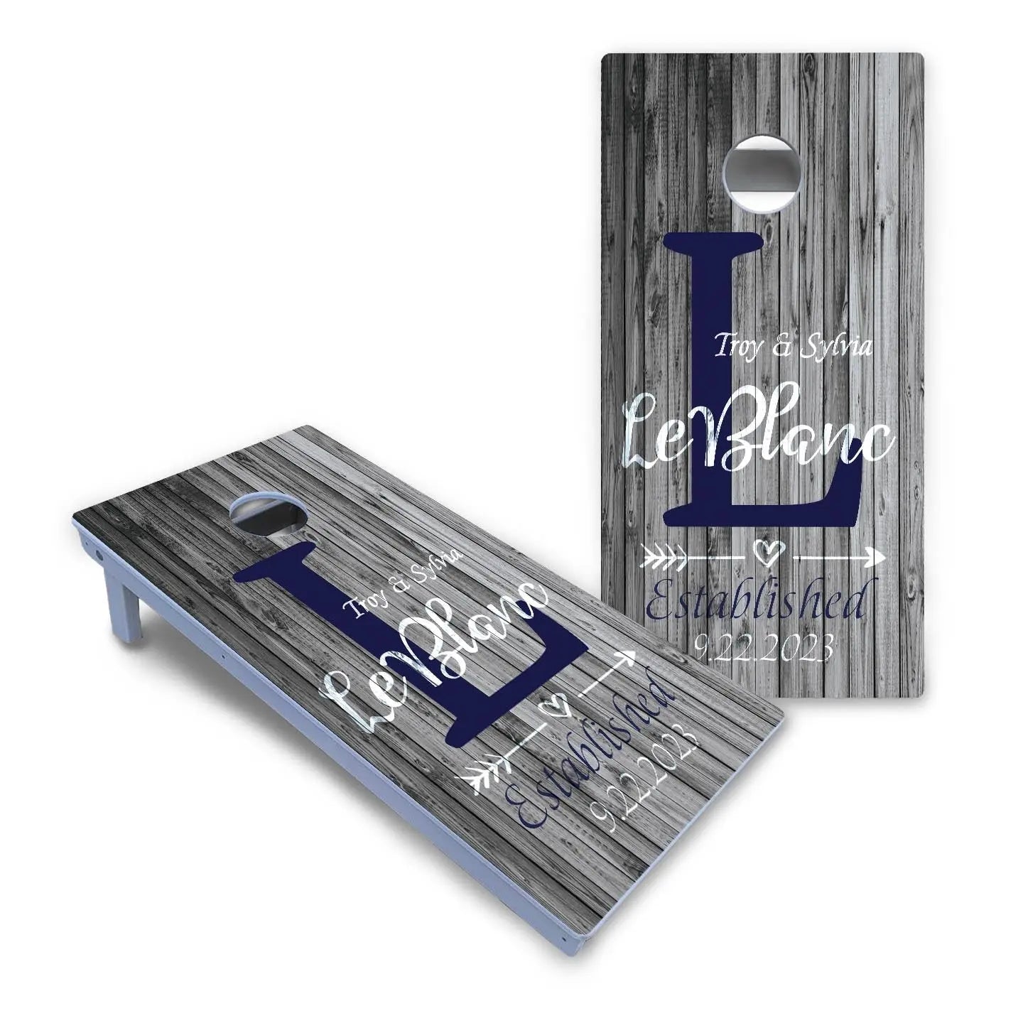 Grey Slat Wood Cornhole Boards - All Weather Series by Cornhole Solutions, custom cornhole board detail photo 2
