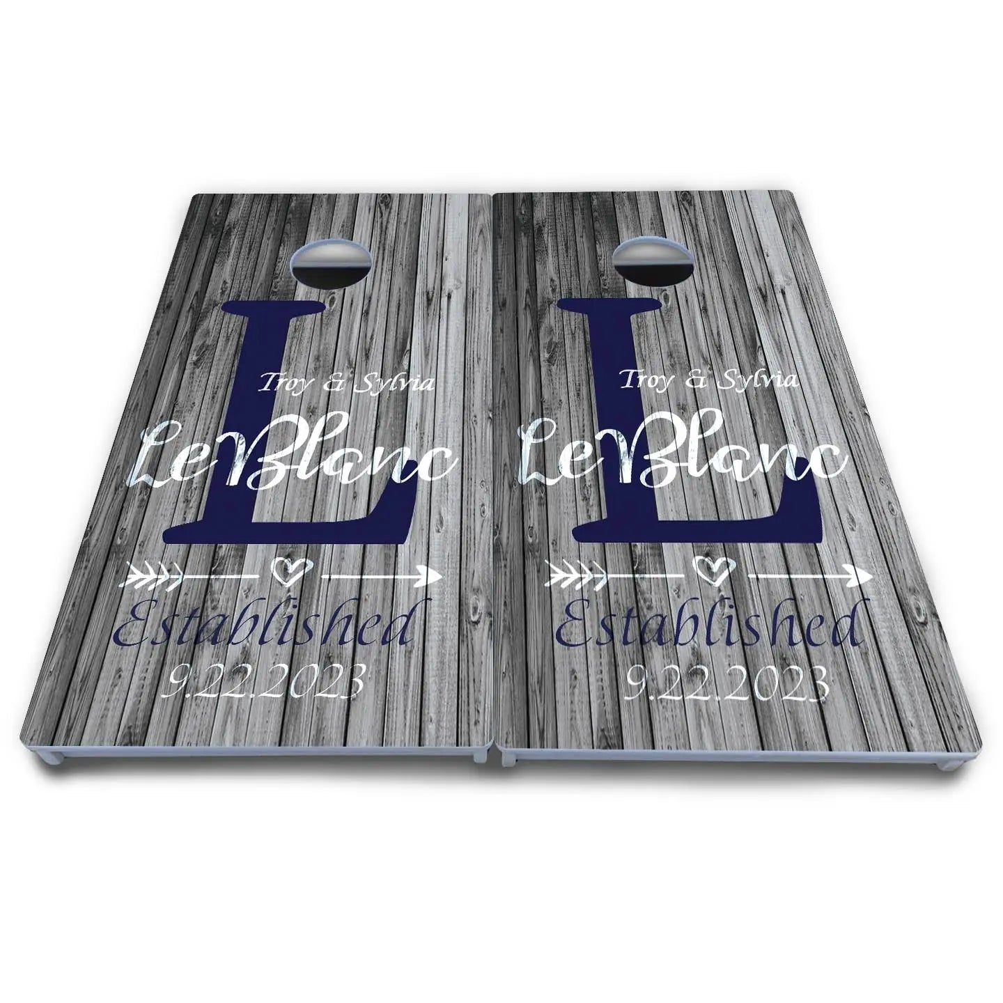 Grey Slat Wood Cornhole Boards - All Weather Series by Cornhole Solutions, custom cornhole board detail photo 4