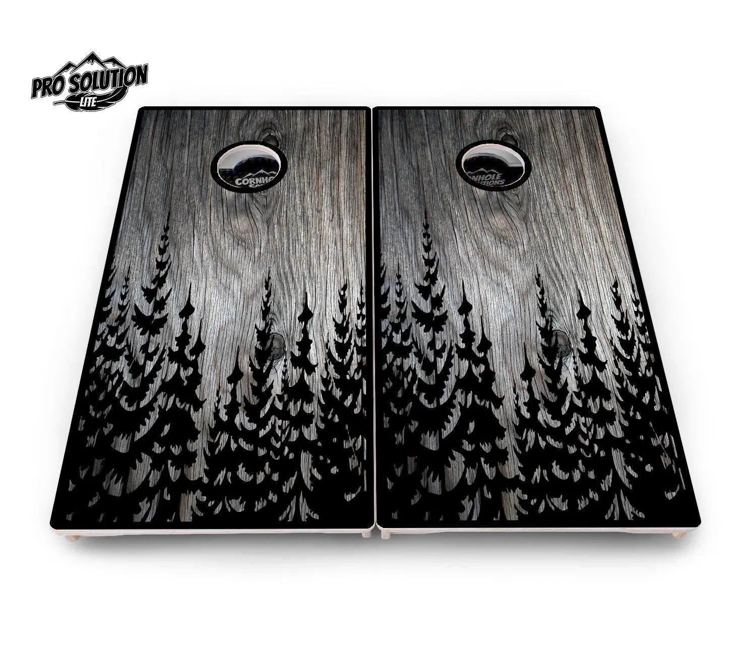 Greyscale Pine Trees Cornhole Boards - Pro Solution Lite Series Cornhole Solutions