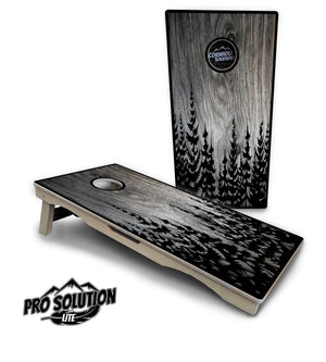 Greyscale Pine Trees Cornhole Boards - Pro Solution Lite Series Cornhole Solutions