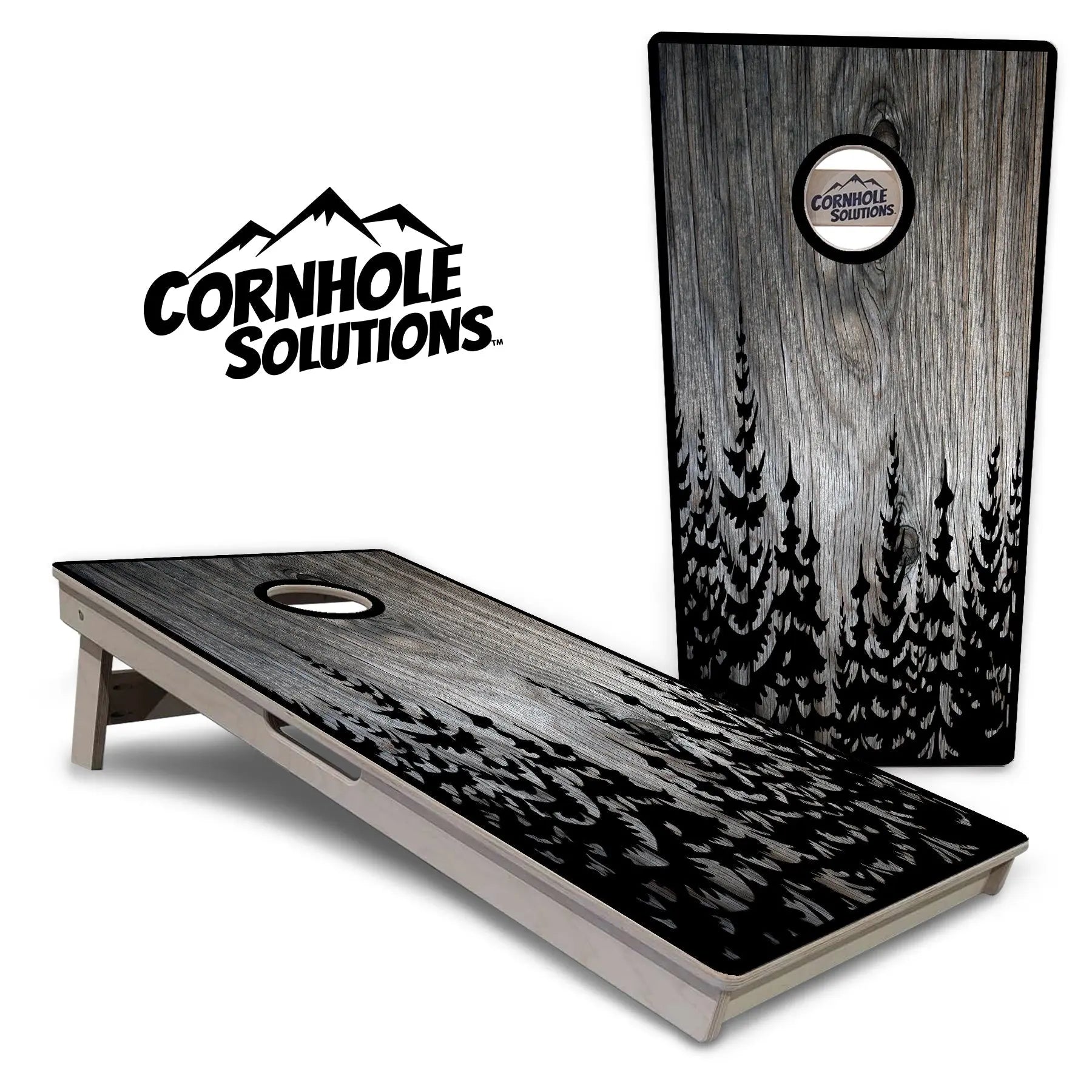 Greyscale Pine Trees Cornhole Boards - Professional Tournament Series Cornhole Solutions