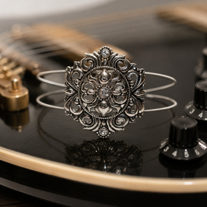 Silver Medallion Guitar String Bracelet by N Harmony Jewelry, handmade jewelry main product photo