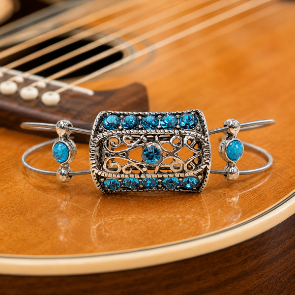 Aqua and Silver Guitar String Bracelet by N Harmony Jewelry, handmade jewelry main product photo