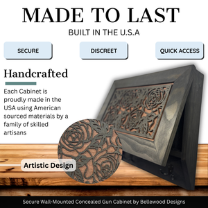 Gun and Roses Hidden Gun Cabinet – Decorative Concealment Coat Rack with Hat & Key Hooks