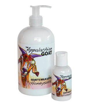 Honeysuckle Goat's Milk Lotion bottles by The Appalachian Goat.