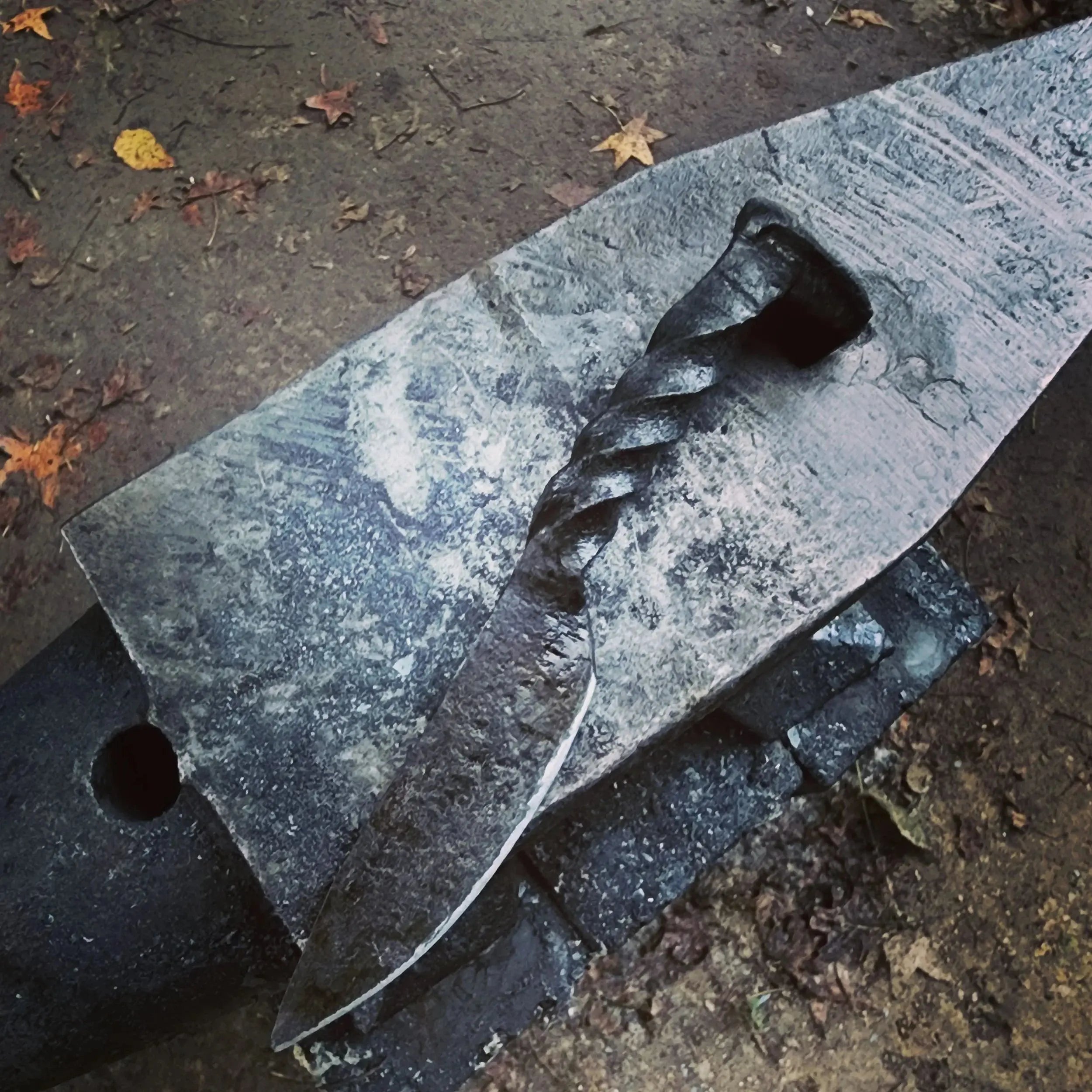 Hand Forged Railroad Knife by Redbeard's Forge LLC, Damascus knife main product photo