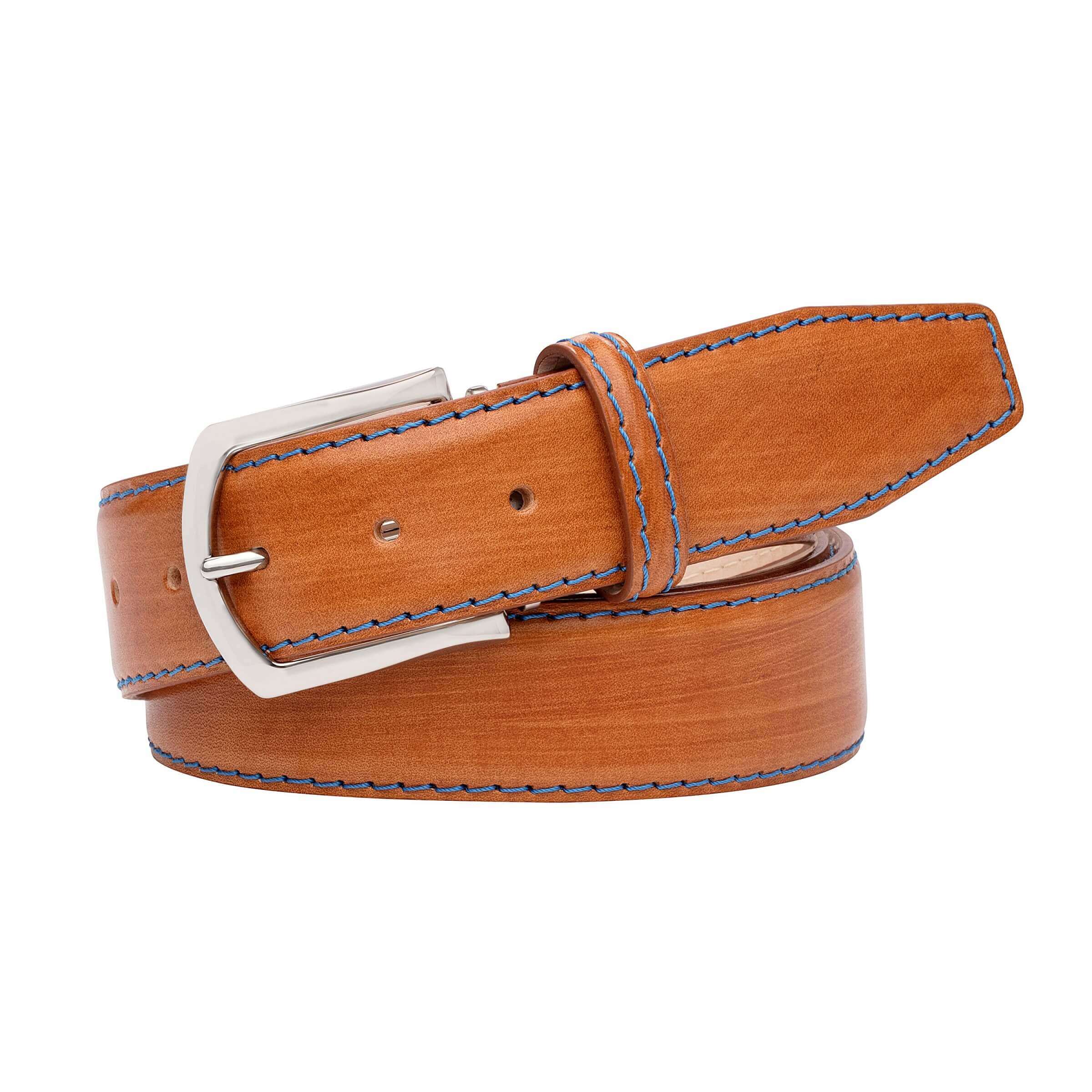 Hand Stained Veg Tan Italian Calf Belt by Roger Ximenez: Bespoke Belts and Leather Accessories, handmade leather goods main product photo