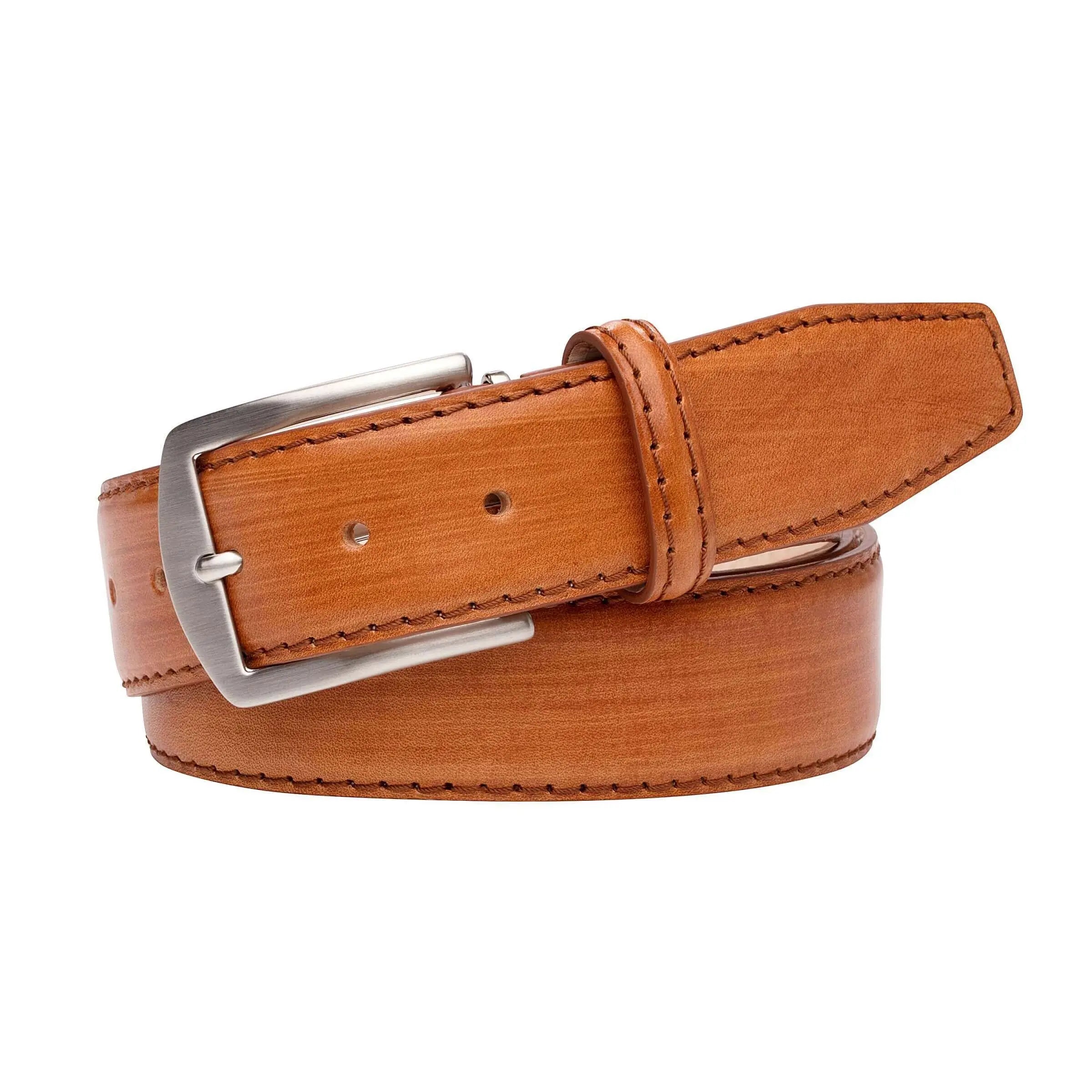 Hand Stained Veg Tan Italian Calf Belt by Roger Ximenez: Bespoke Belts and Leather Accessories, handmade leather goods detail photo 2
