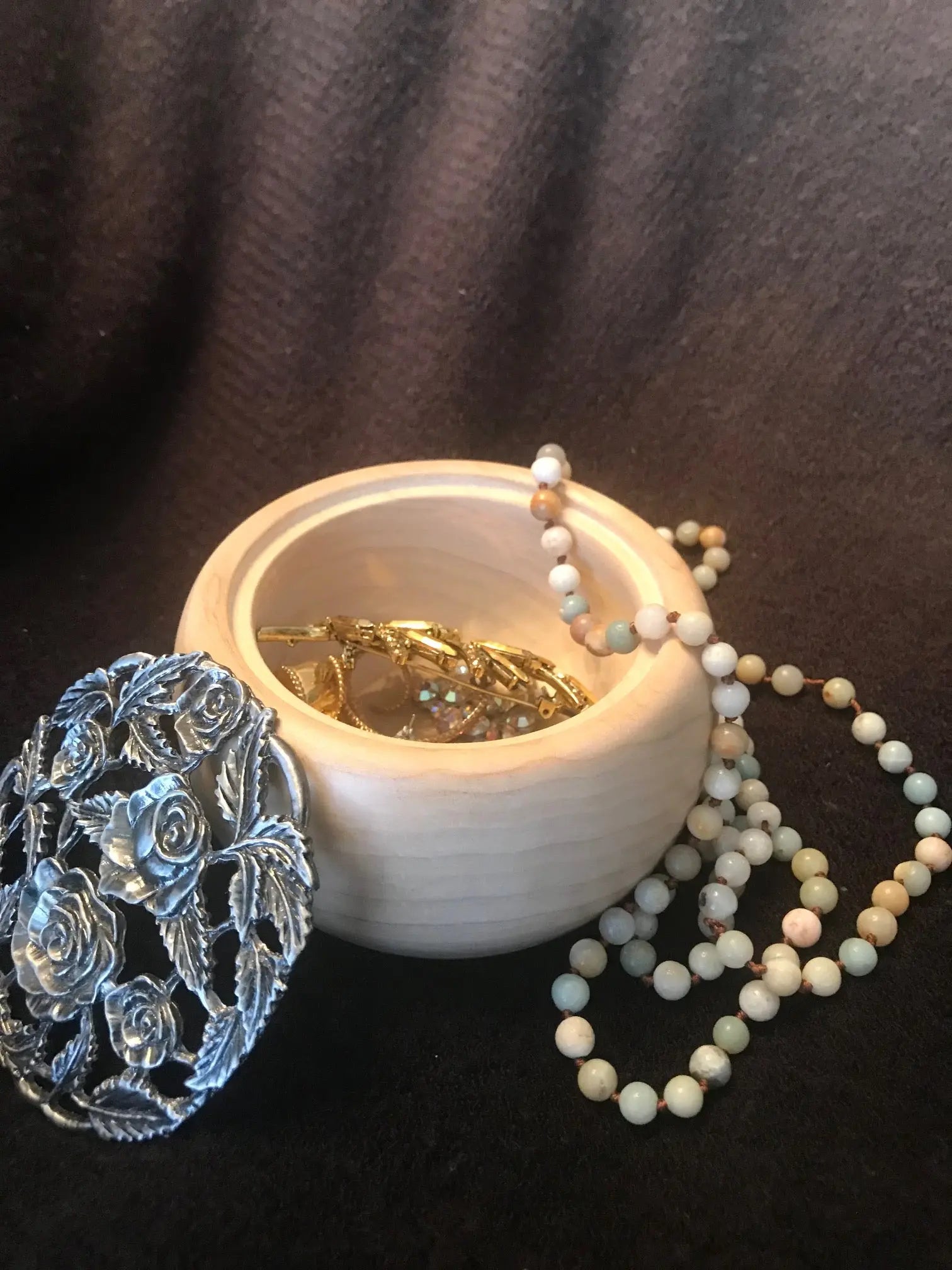 Hand Turned Cypress Treasure Box - Jewelry Box with Roses on the Cast Lid Paw Paw’s Woodshop of Mississippi