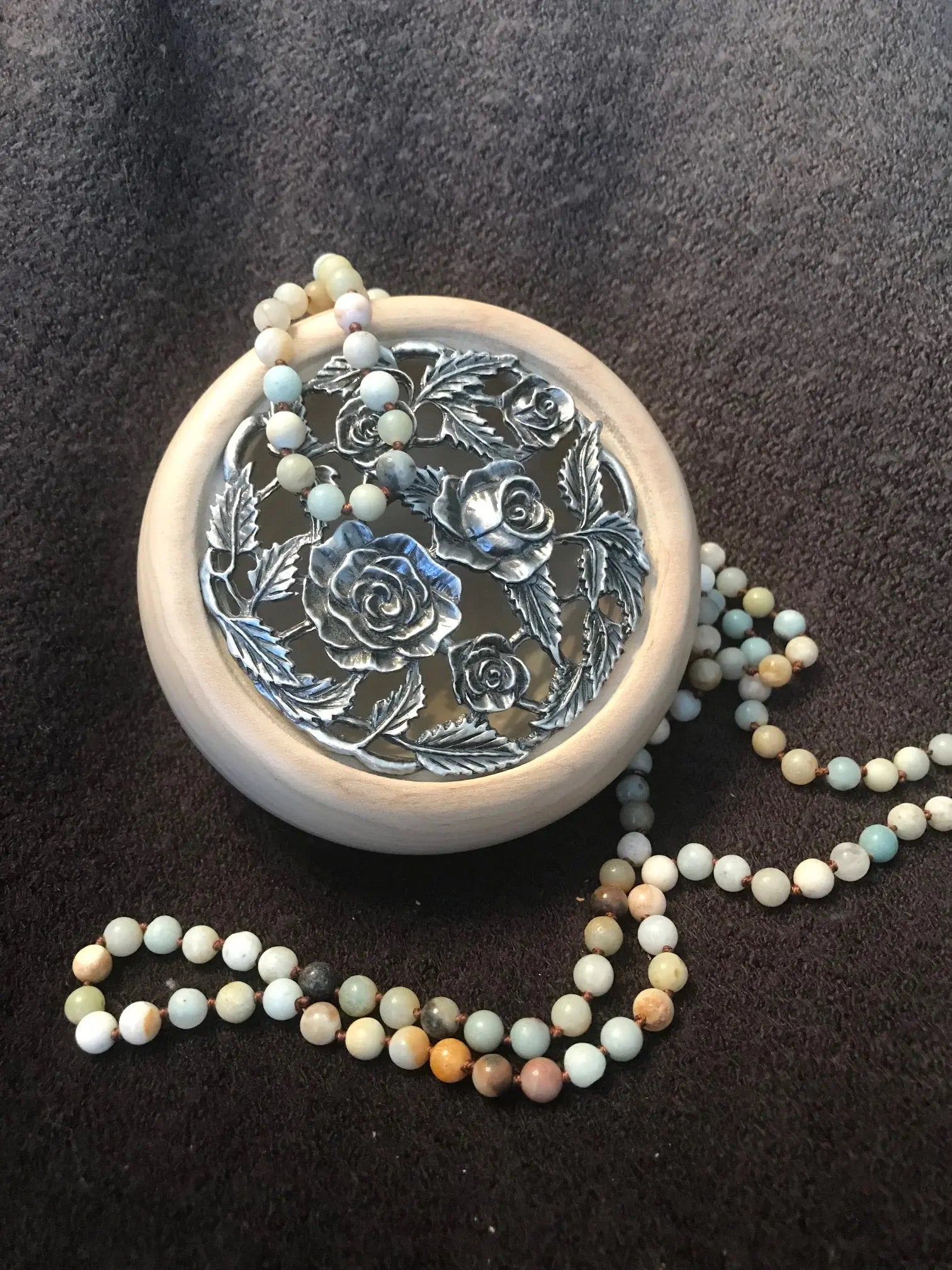 Hand Turned Cypress Treasure Box - Jewelry Box with Roses on the Cast Lid Paw Paw’s Woodshop of Mississippi
