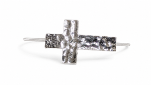 Silver Hammered Cross Guitar String Bracelet by N Harmony Jewelry, handmade jewelry detail photo 3