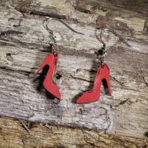 Red High Heel Wooden Dangle Earrings | Fashion Jewelry