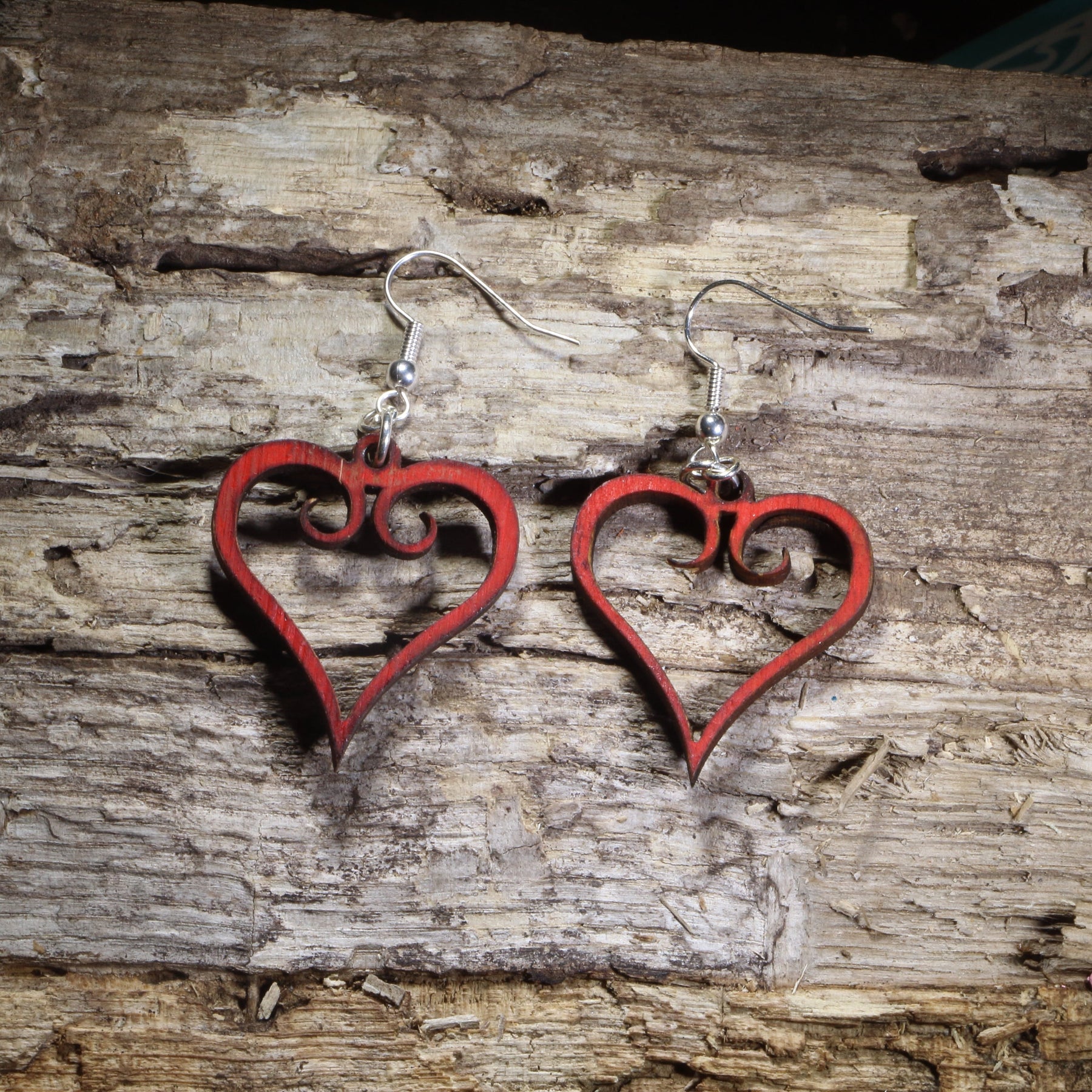Curled Heart Wooden Earrings | Romantic Love Jewelry