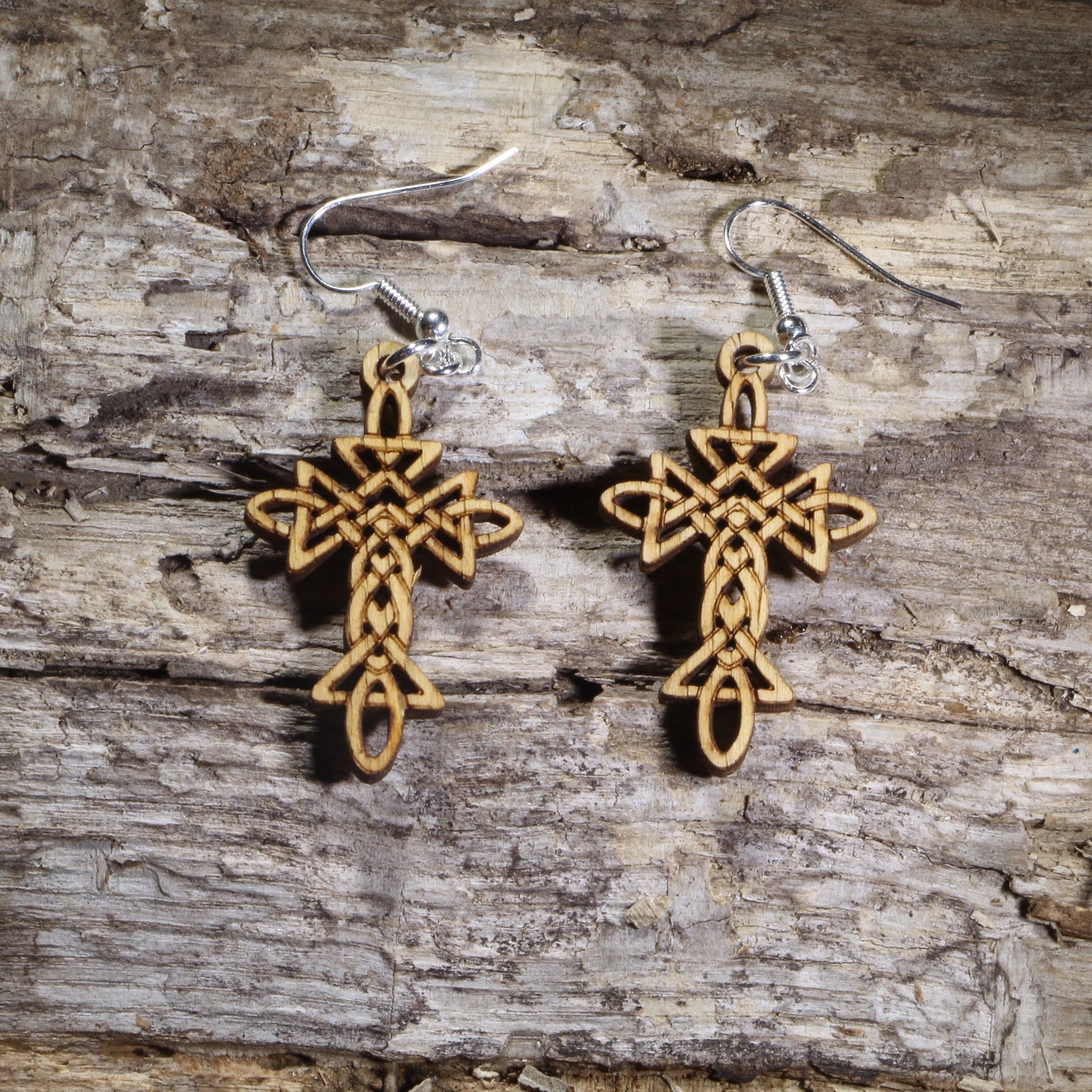 Celtic Knot Cross Wooden Dangle Earrings | Christian Jewelry