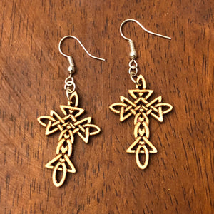 Celtic Knot Cross Wooden Dangle Earrings | Christian Jewelry
