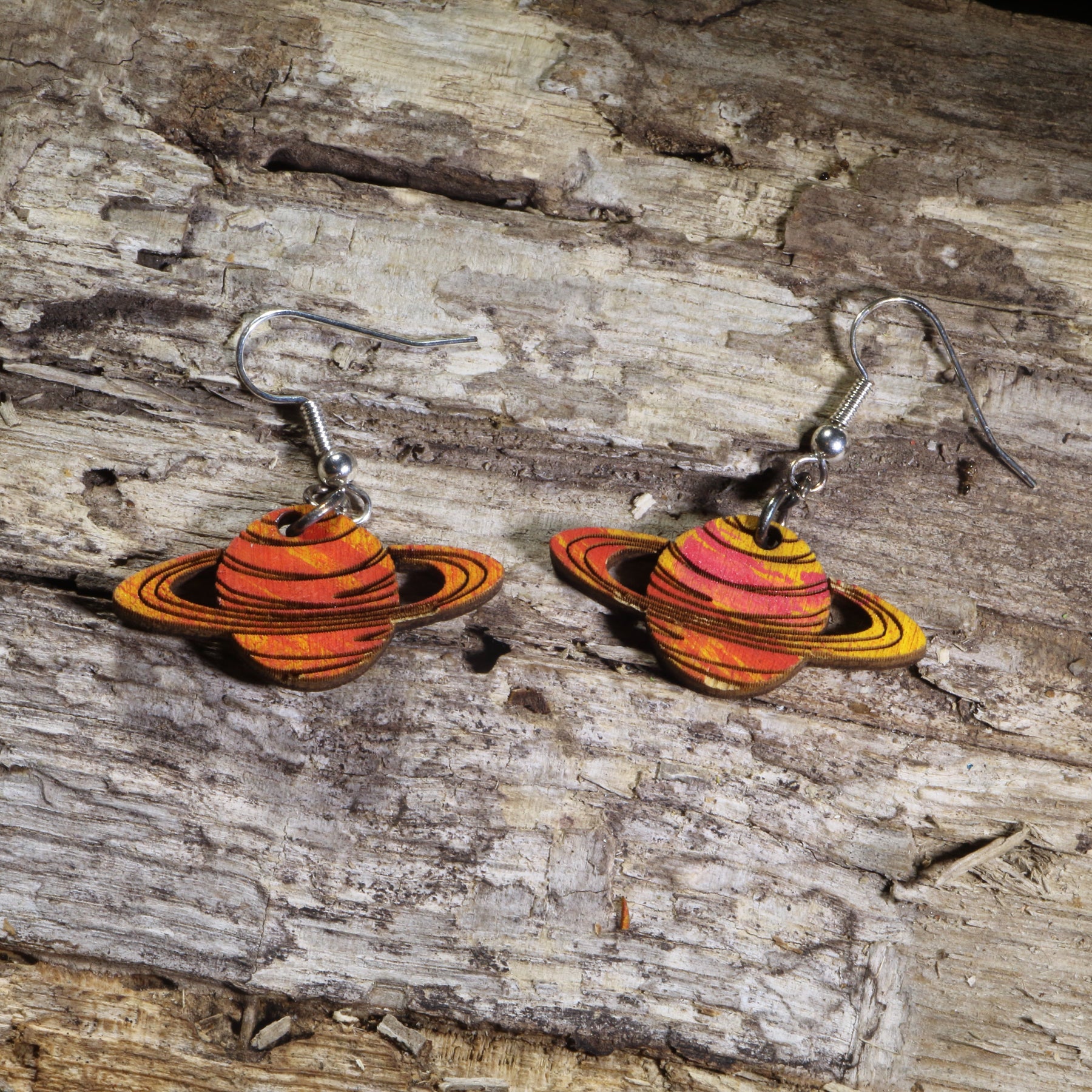 Saturn Planet Wooden Dangle Earrings | Space Jewelry