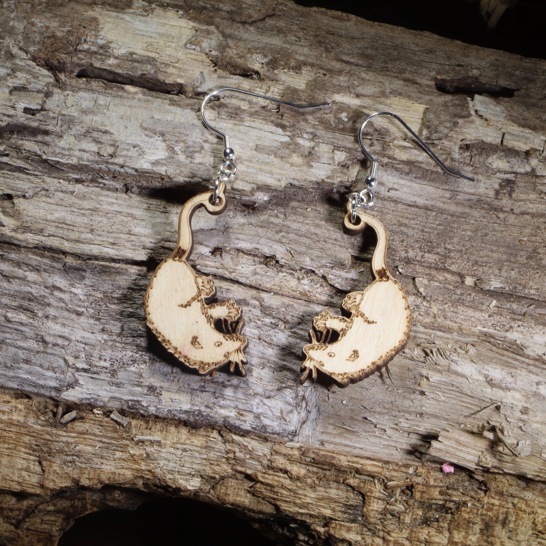 Virginia Opossum Wooden Dangle Earrings | Woodland Animal Gift