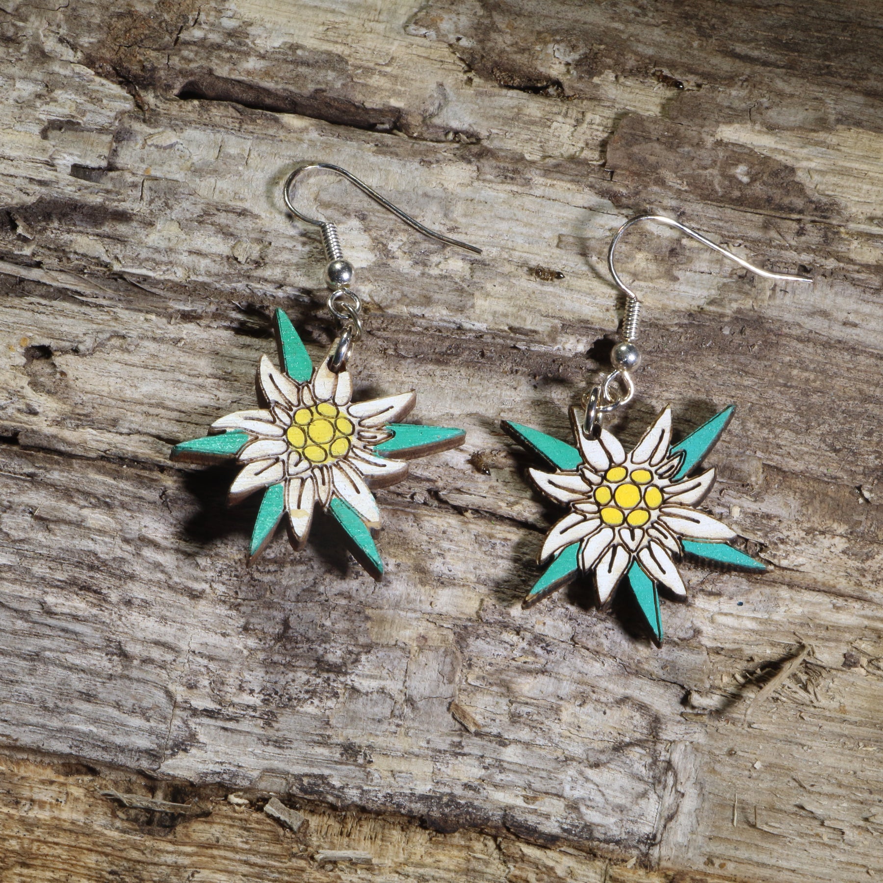 Edelweiss Flower Wooden Earrings | Alpine Floral Jewelry
