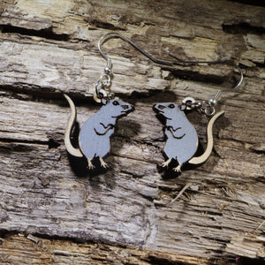 Cute Rat Wooden Dangle Earrings | Pet Rodent Animal Jewelry