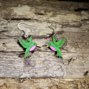 Hummingbird Wooden Dangle Earrings | Bird Jewelry