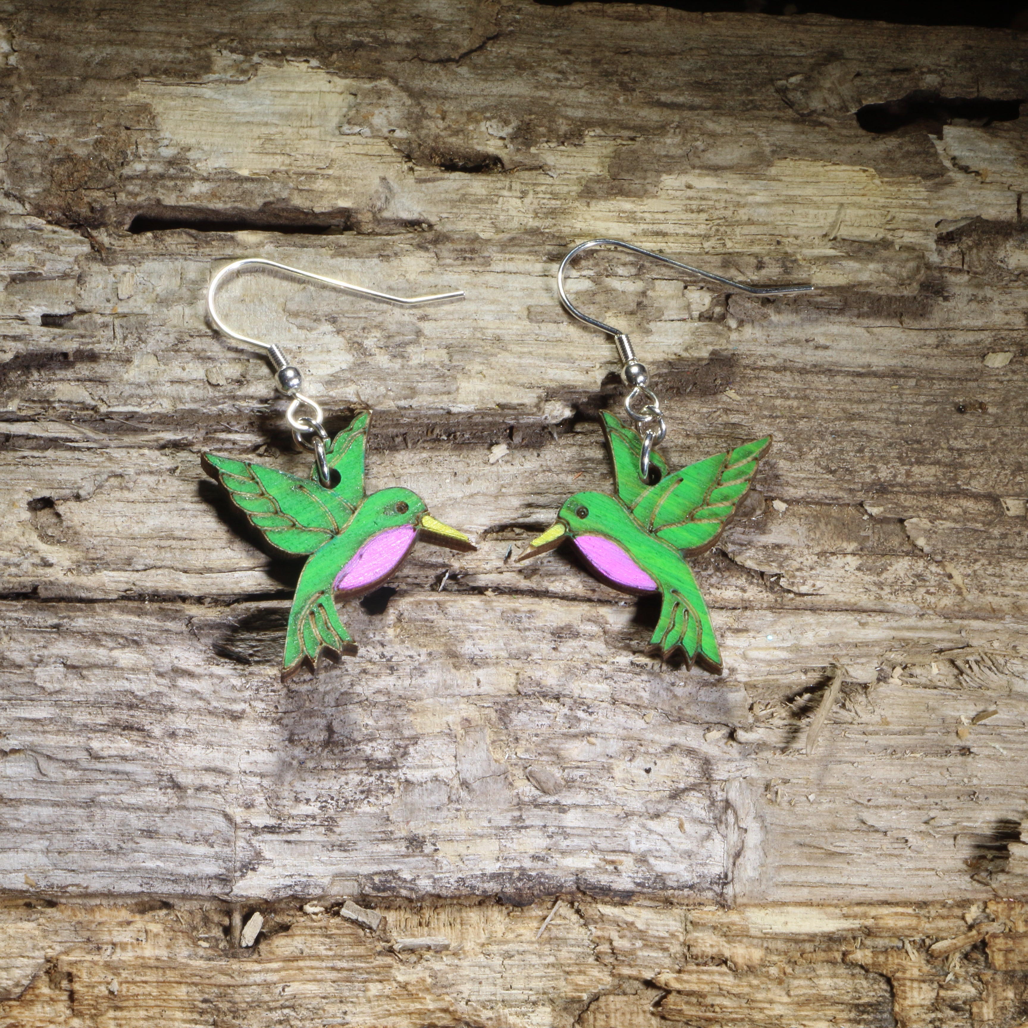 Hummingbird Wooden Dangle Earrings | Bird Jewelry