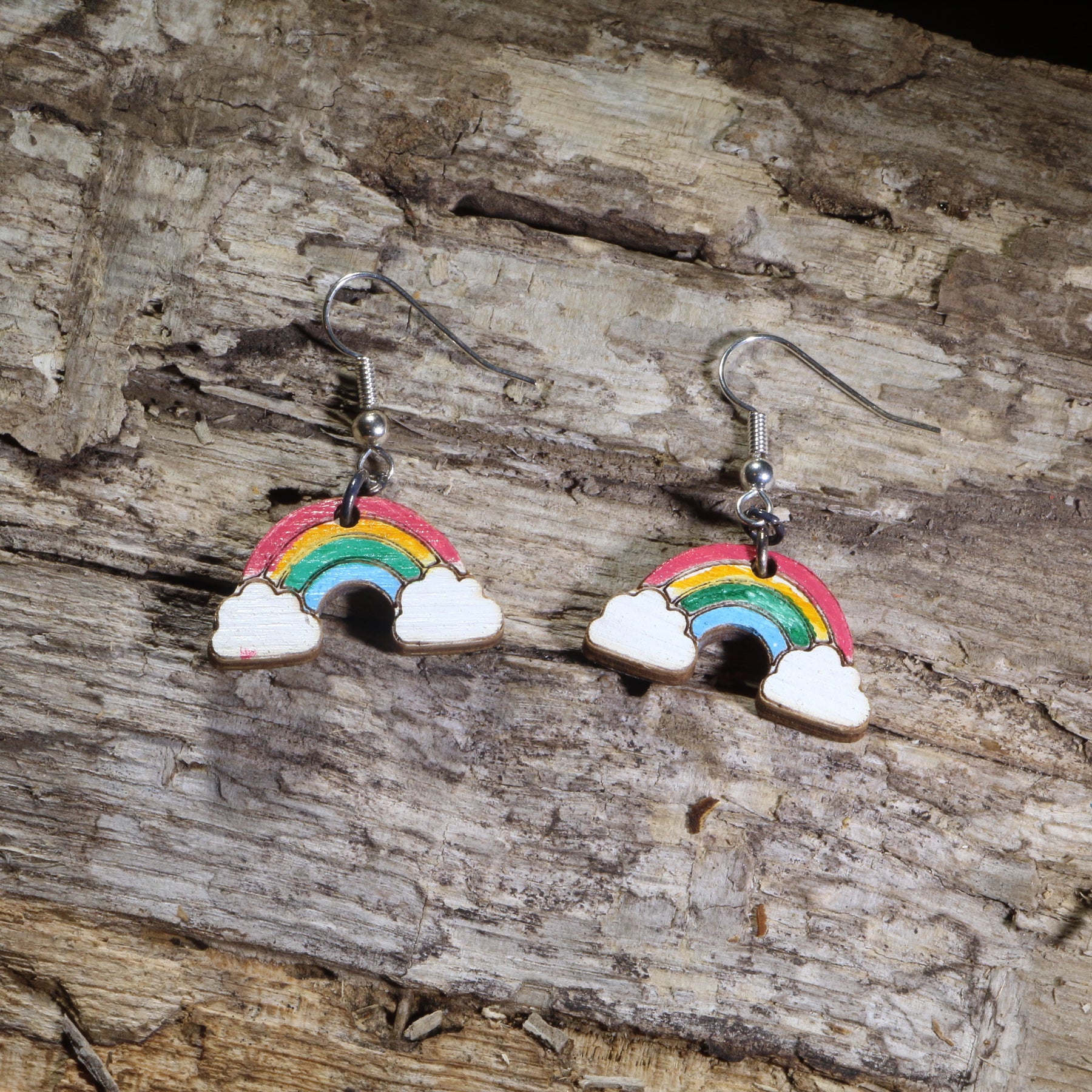 Rainbow Wooden Dangle Earrings | Colorful Pride Jewelry