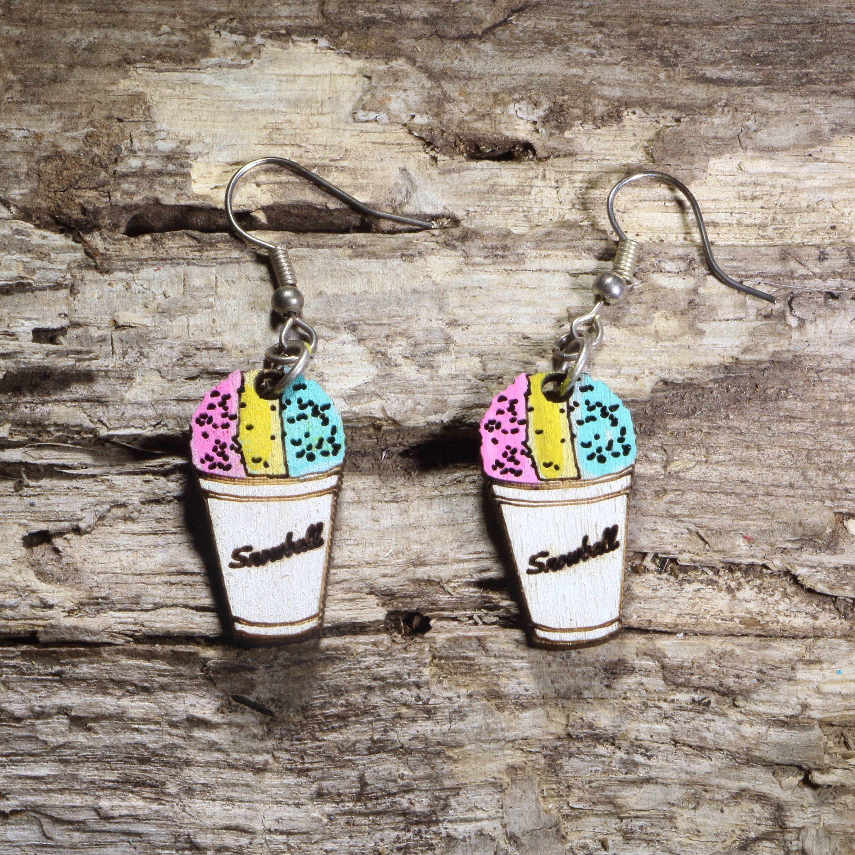 Mardi Gras Snowball Wooden Earrings | New Orleans Dessert Jewelry