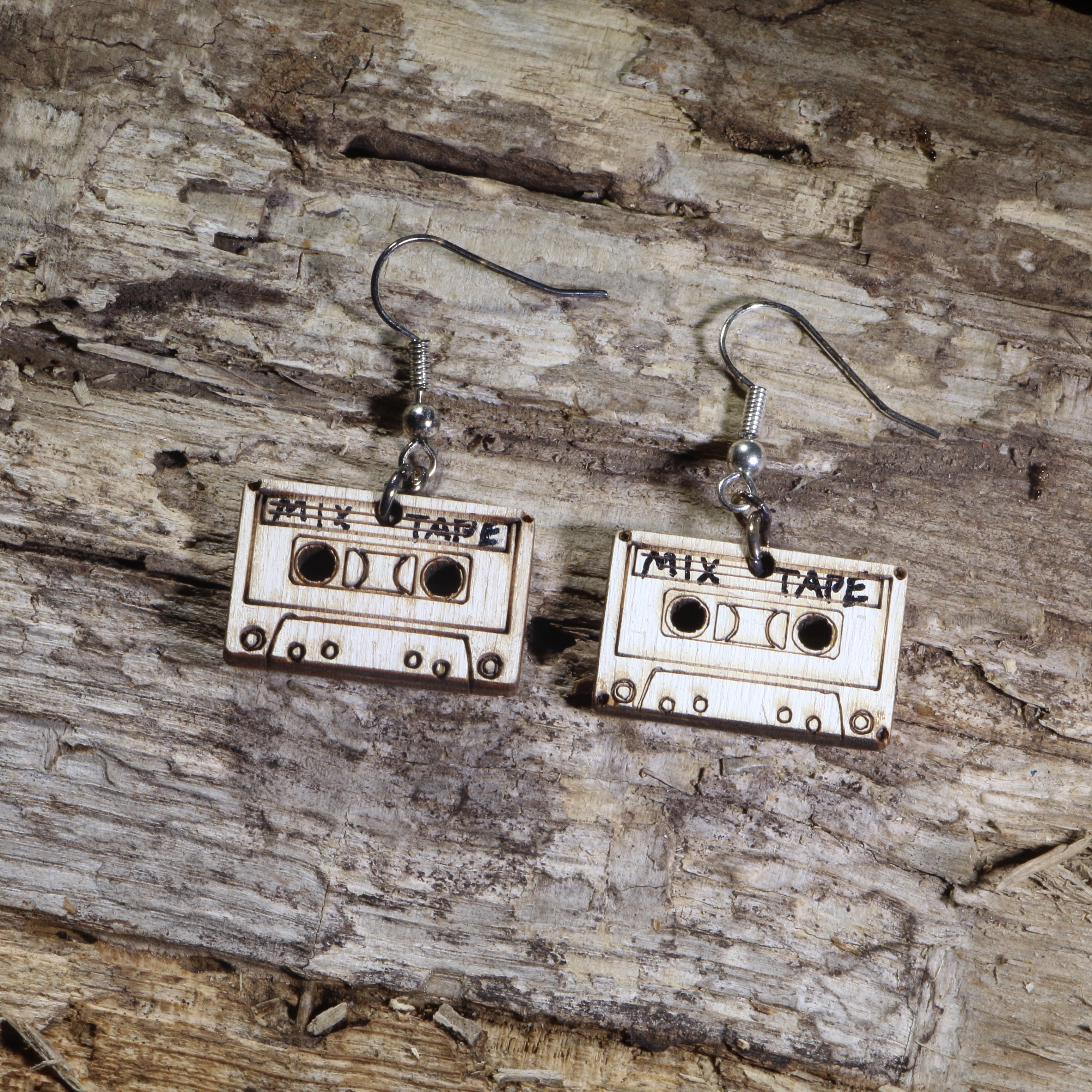 Vintage Mix Tape Wooden Dangle Earrings | 80s Nostalgia Jewelry