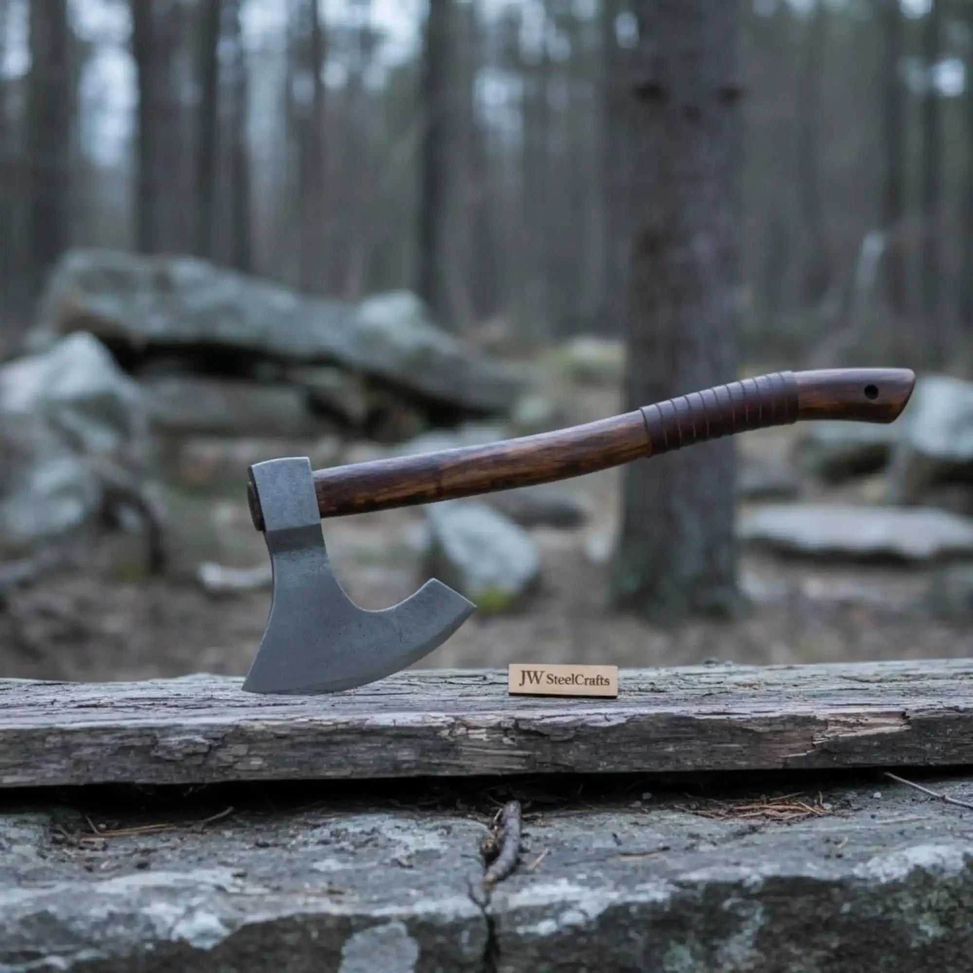 Handmade Damascus Steel Bearded Viking Axe with Hardwood Handle – Custom Forged Norse Camp Axe | JW SteelCrafts by JW SteelCrafts, Southern lifestyle apparel main product photo