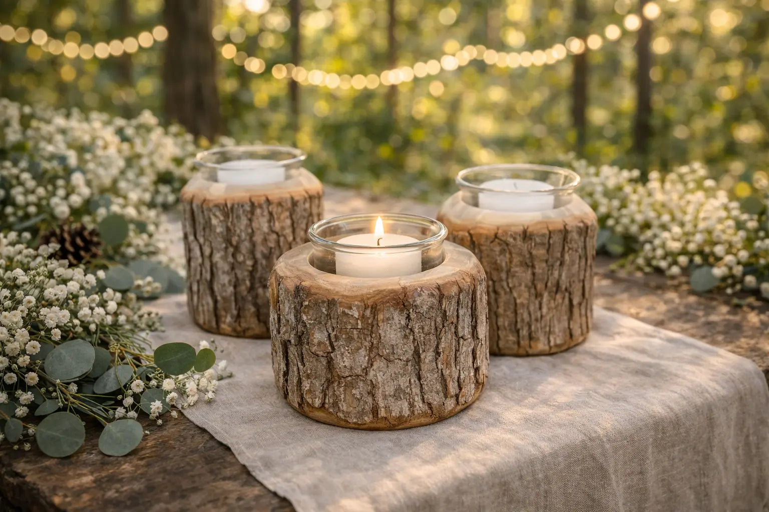 Handcrafted Chinese Tallow Wood Candle Holders – Rustic Set of Three with Glass and Pillar Candles, Handmade in Mississippi Paw Paw’s Woodshop of Mississippi