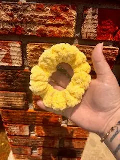 Handmade Yellow Velvet Scrunchie - Mississippi Crochet Hair Tie by Klassy Krafts. Soft, No-Dent Hair Accessory.