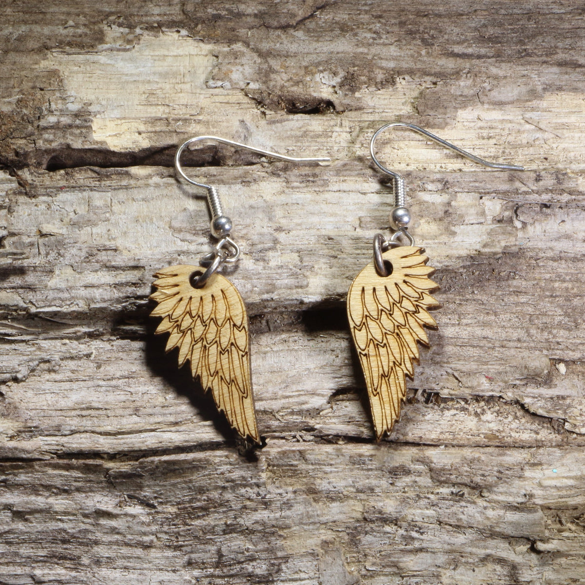 Angel Wing Wooden Dangle Earrings | Feathered Spiritual Jewelry by Cate's Concepts, LLC