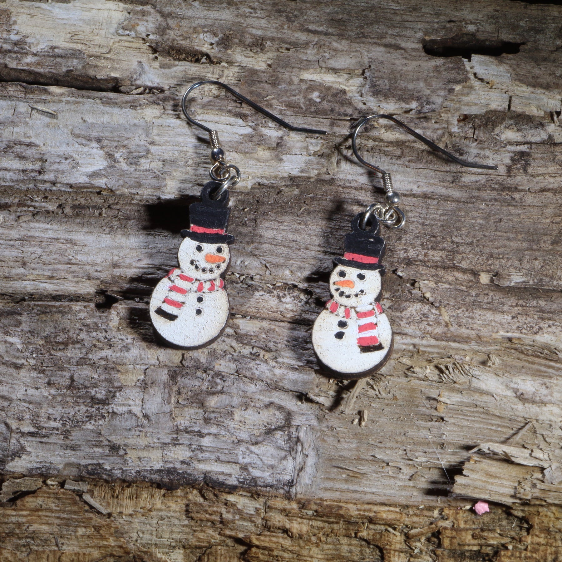 Carrot Nose Snowman Wooden Dangle Earrings | Christmas Jewelry