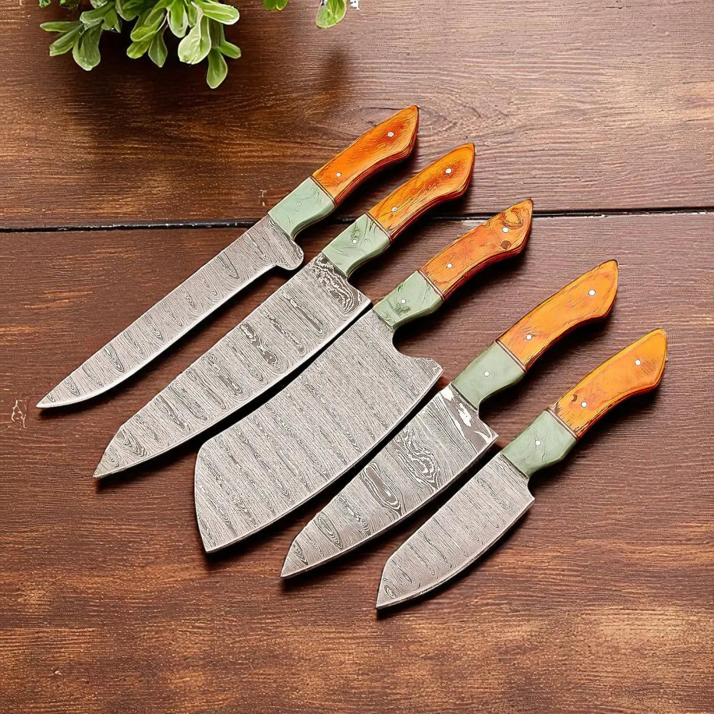 Handmade Best Damascus Knife Set with Leather Roll Damascus Knife Store