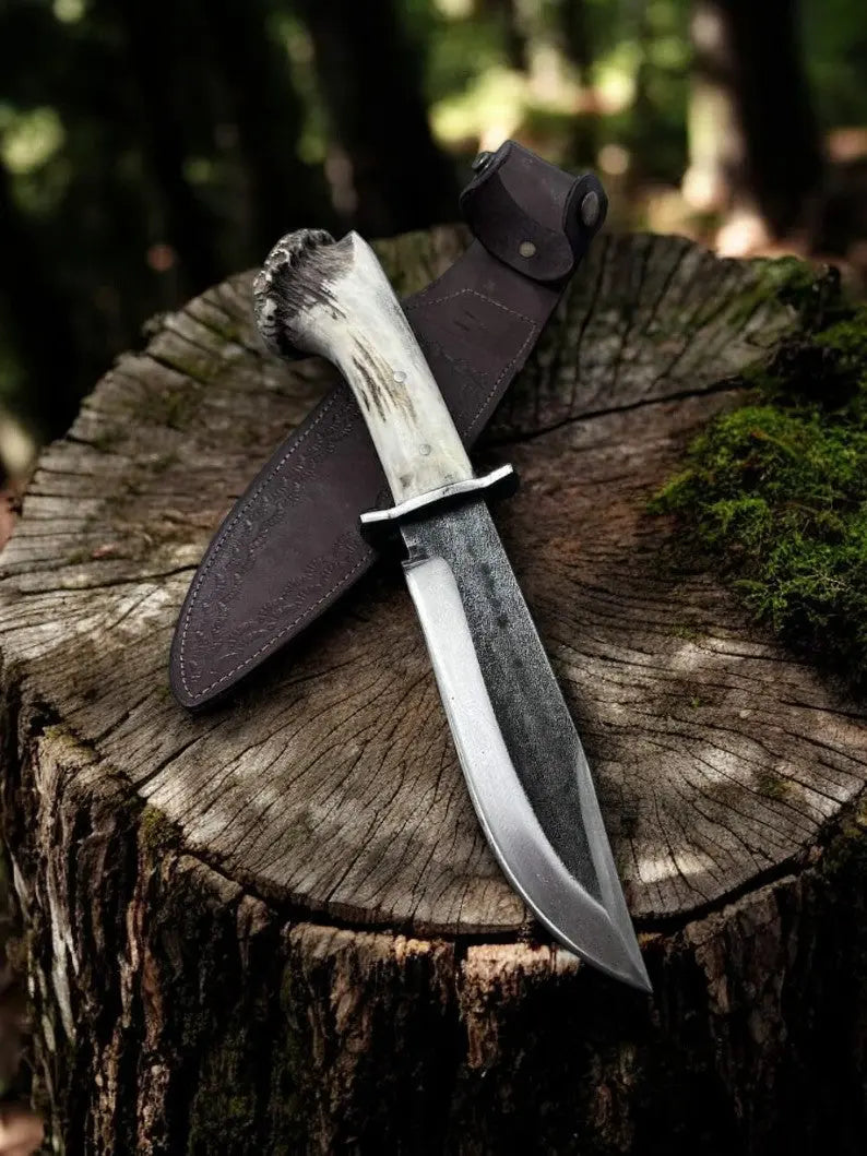 Handmade Bowie Knife – High Carbon Steel, Antler Handle by Damascus Knife Store, Damascus knife main product photo