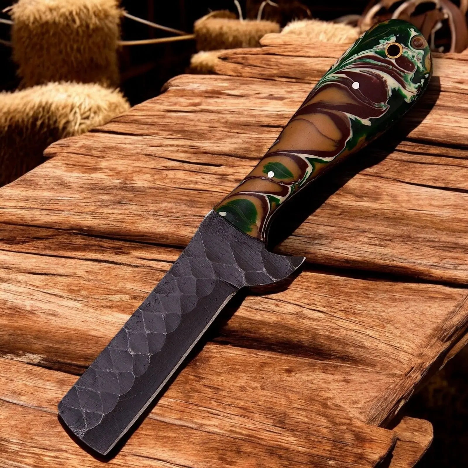 Handmade Bull Cutter Knife – 8" High Carbon Steel Blade by Damascus Knife Store, Damascus knife main product photo