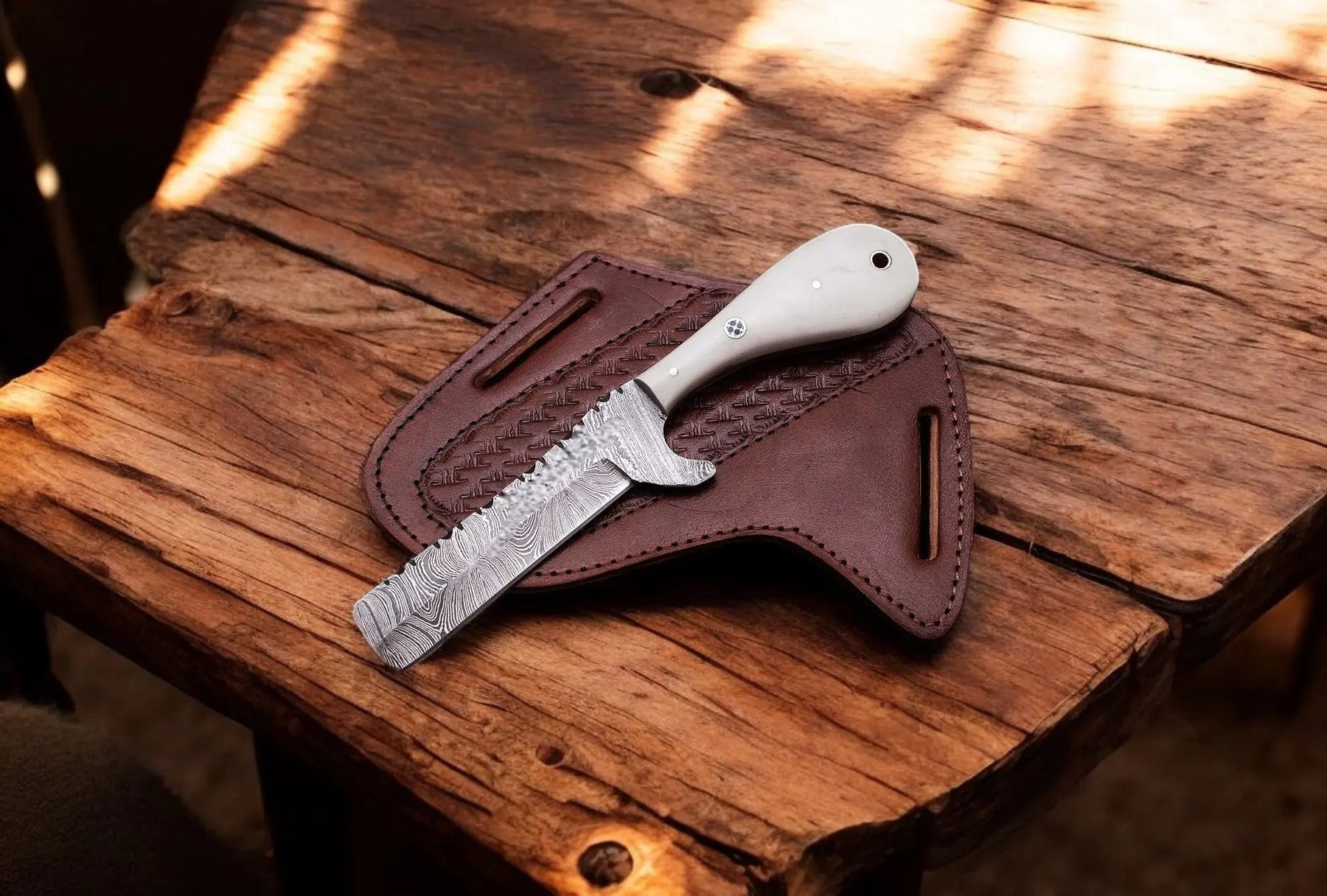 Handmade Bull Cutter Knife | Damascus Steel Bone Handle Damascus Knife Store
