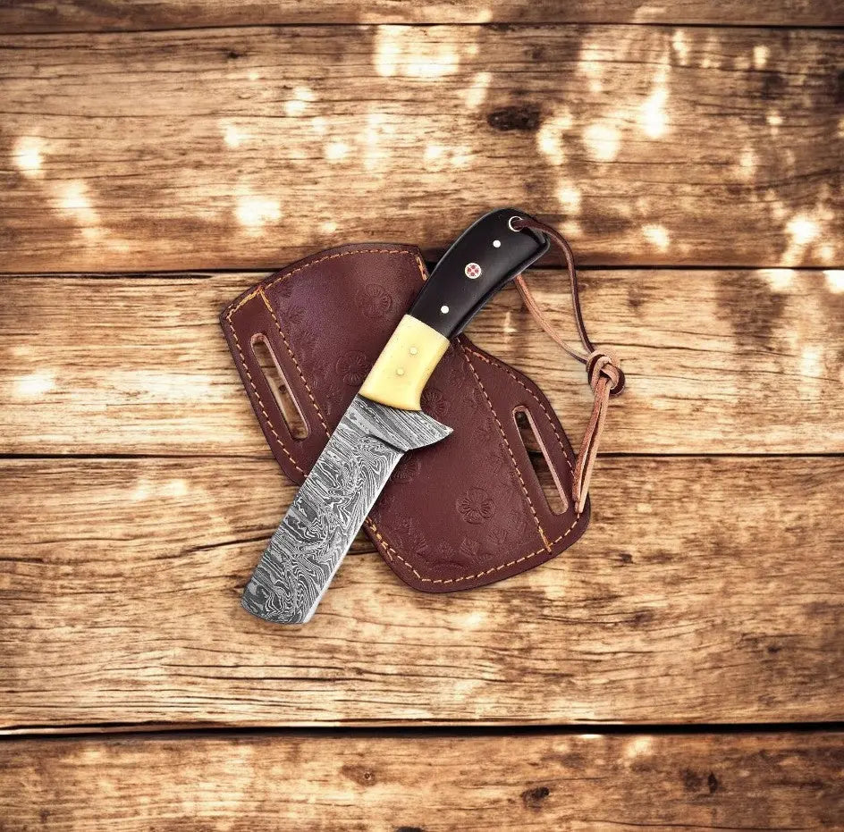 Handmade Bull Cutter Knife | Damascus Steel & Buffalo Horn Damascus Knife Store