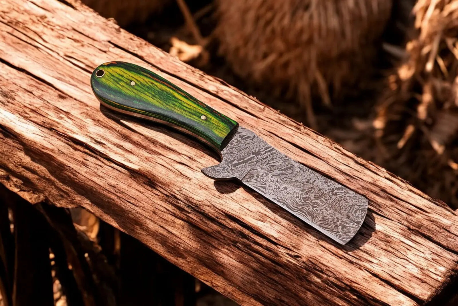 Handmade Bull Cutter Knife – Damascus Steel & Exotic Wood by Damascus Knife Store, Damascus knife detail photo 2