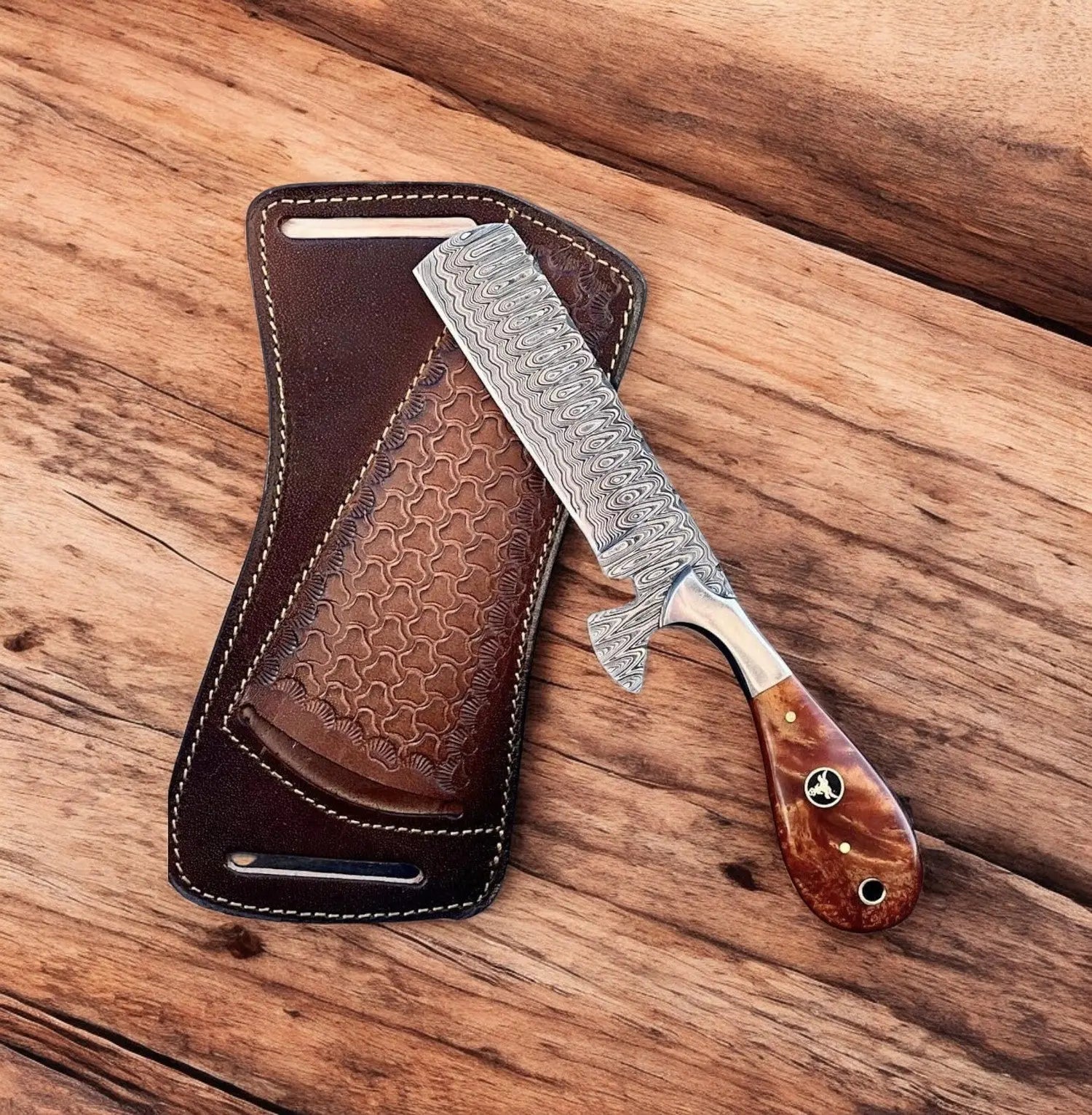 Handmade Bull Cutter Knife – Damascus Steel, Burn Bone Handle Damascus Knife Store