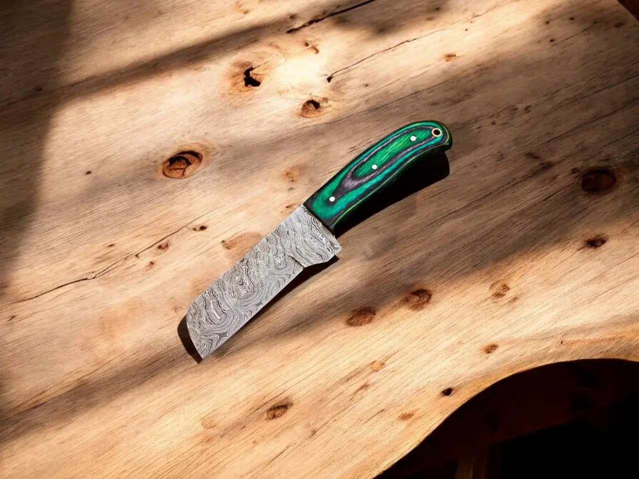 Handmade Bull Cutter Knife – Damascus Steel, Exotic Wood by Damascus Knife Store, Damascus knife detail photo 2