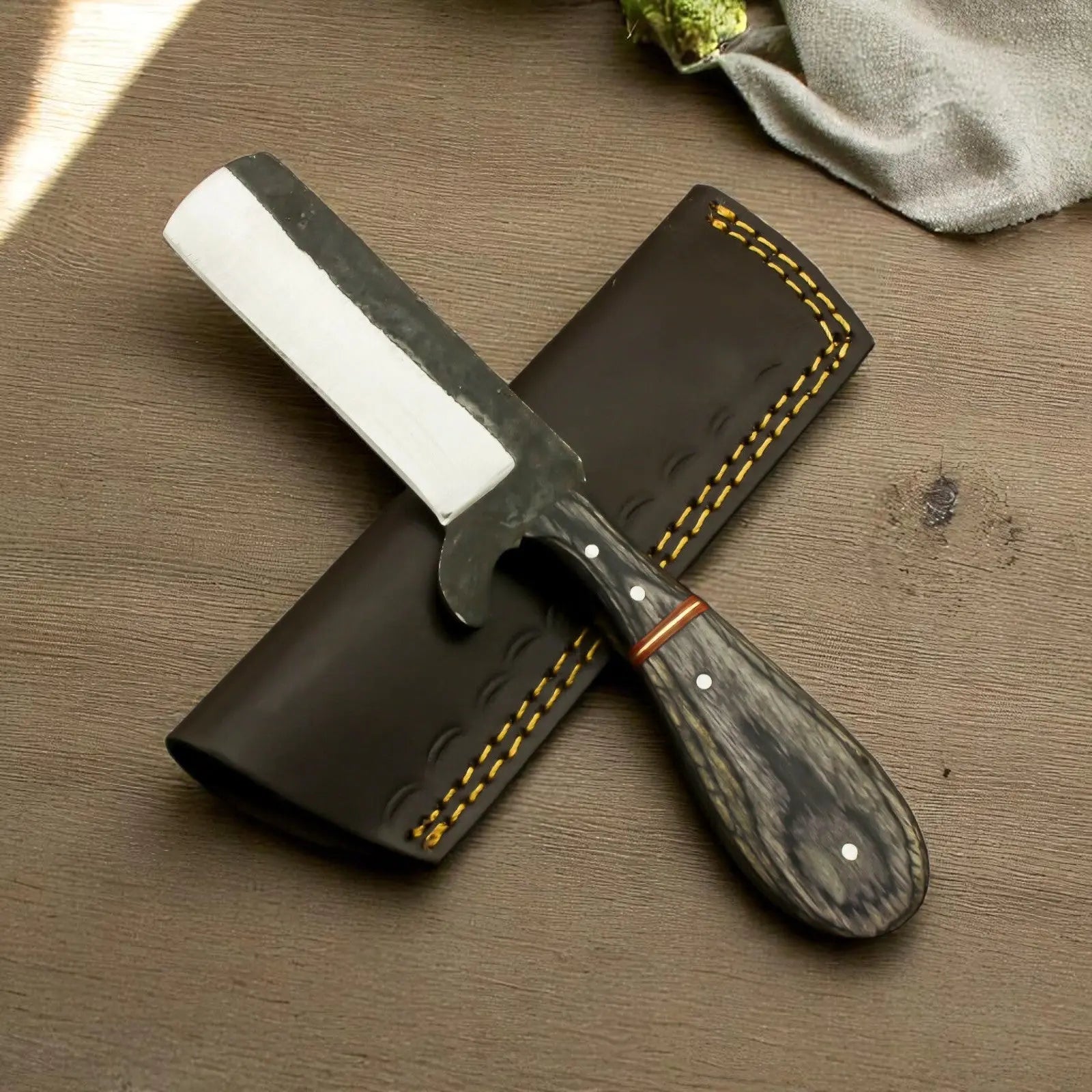 Handmade Bull Cutter Knife – File Steel Blade, Black Wood Damascus Knife Store