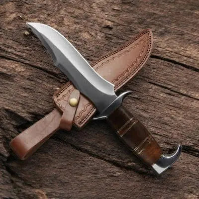 Handmade Carbon Steel Bowie Knife – 14" with Wood Handle by Damascus Knife Store, Damascus knife main product photo