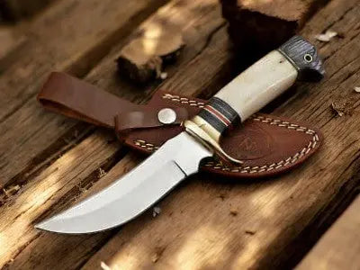 Handmade Carbon Steel Hunting Knife – Bone & Wood Handle Damascus Knife Store