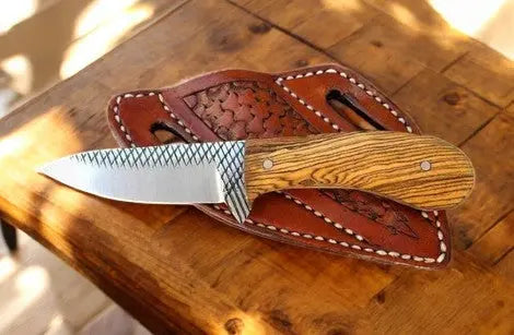 Handmade Cowboy Belt Knife | Rasp Steel & Olive Wood Damascus Knife Store