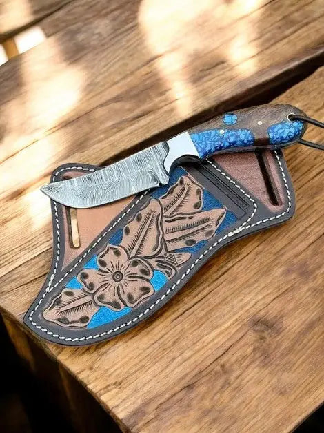 Handmade Cowboy Knife – Damascus Steel & Resin Handle by Damascus Knife Store, Damascus knife main product photo