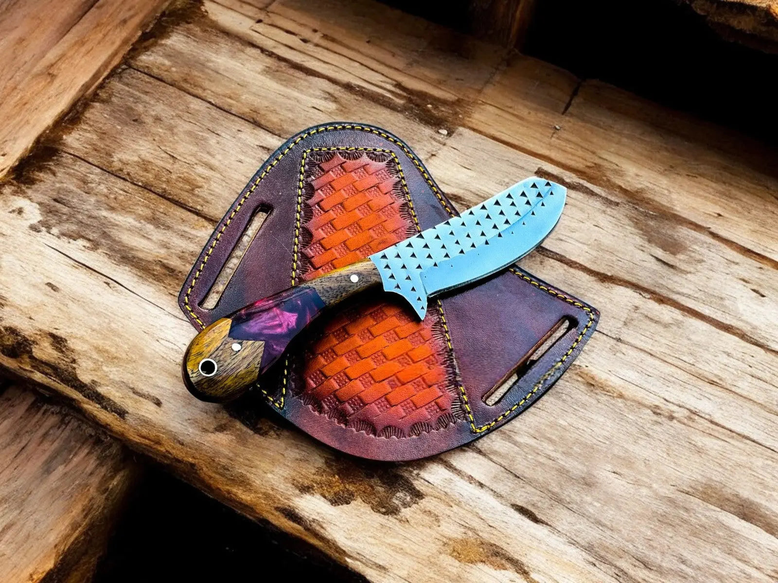 Handmade Cowboy Knife – Rosewood & Epoxy Handle, 8" Damascus Knife Store
