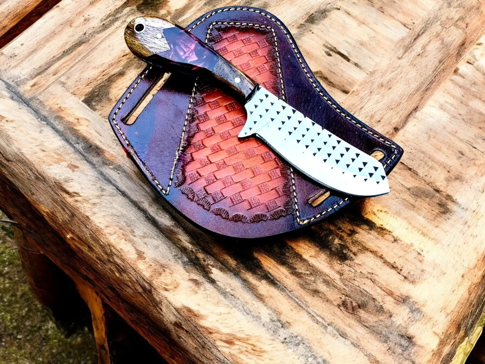 Handmade Cowboy Knife – Rosewood & Epoxy Handle, 8" Damascus Knife Store