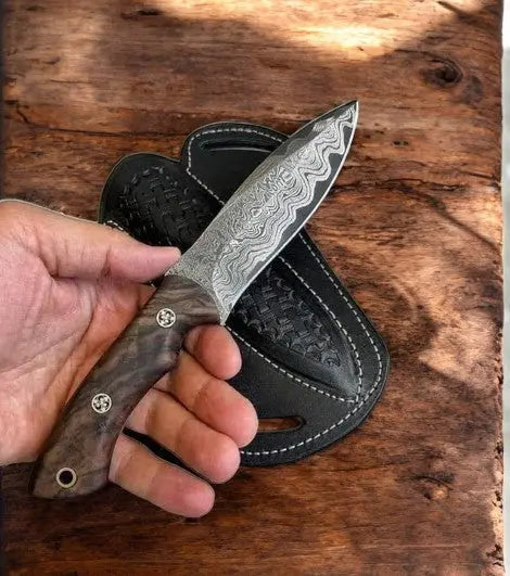 Handmade Cowboy Knife and Sheath Set – Walnut Handle Damascus Knife Store