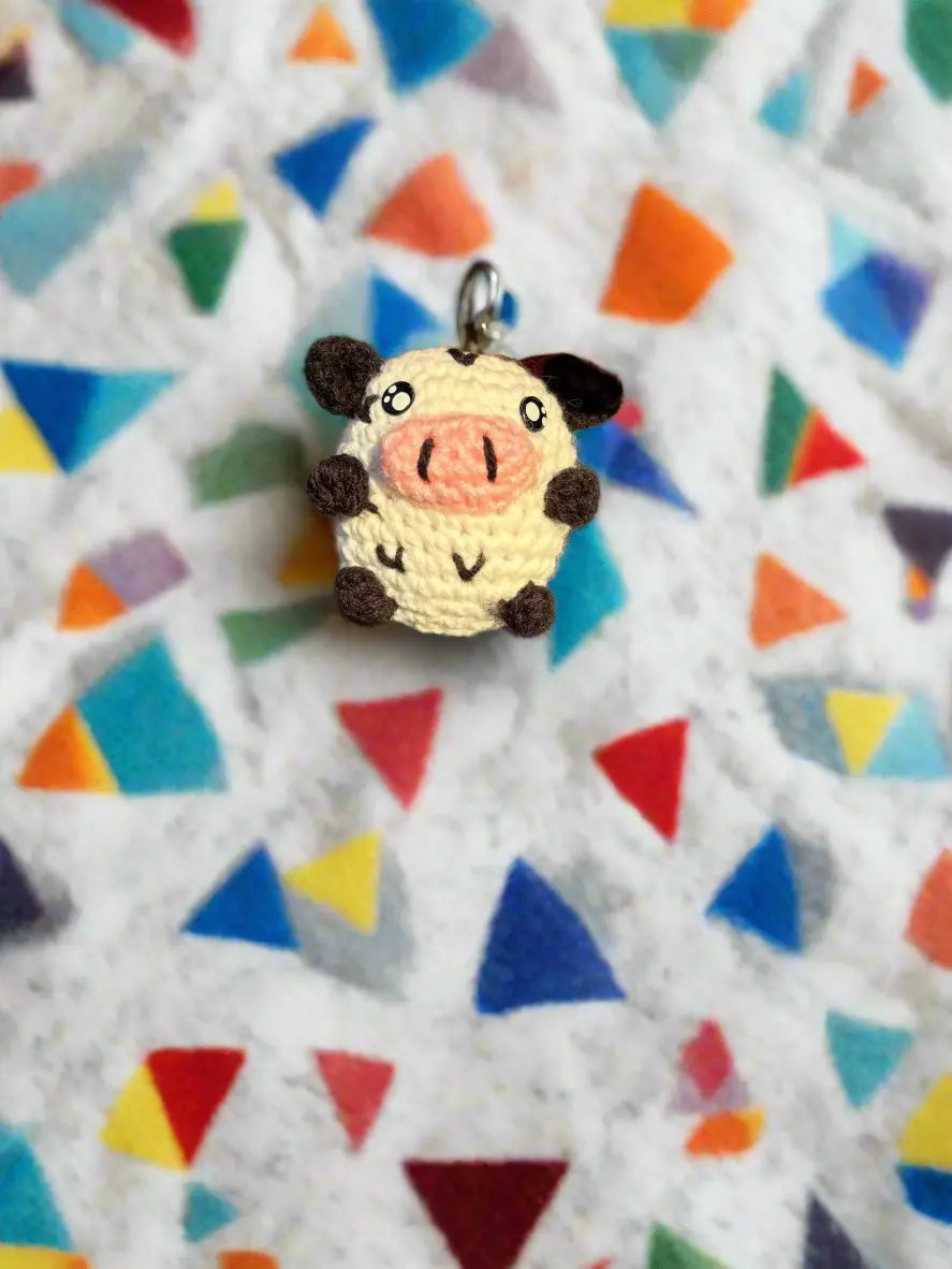 Crocheted Cow Keychain: Handmade Farm Animal Accessory | Klassy Krafts Mississippi Moo-nique!